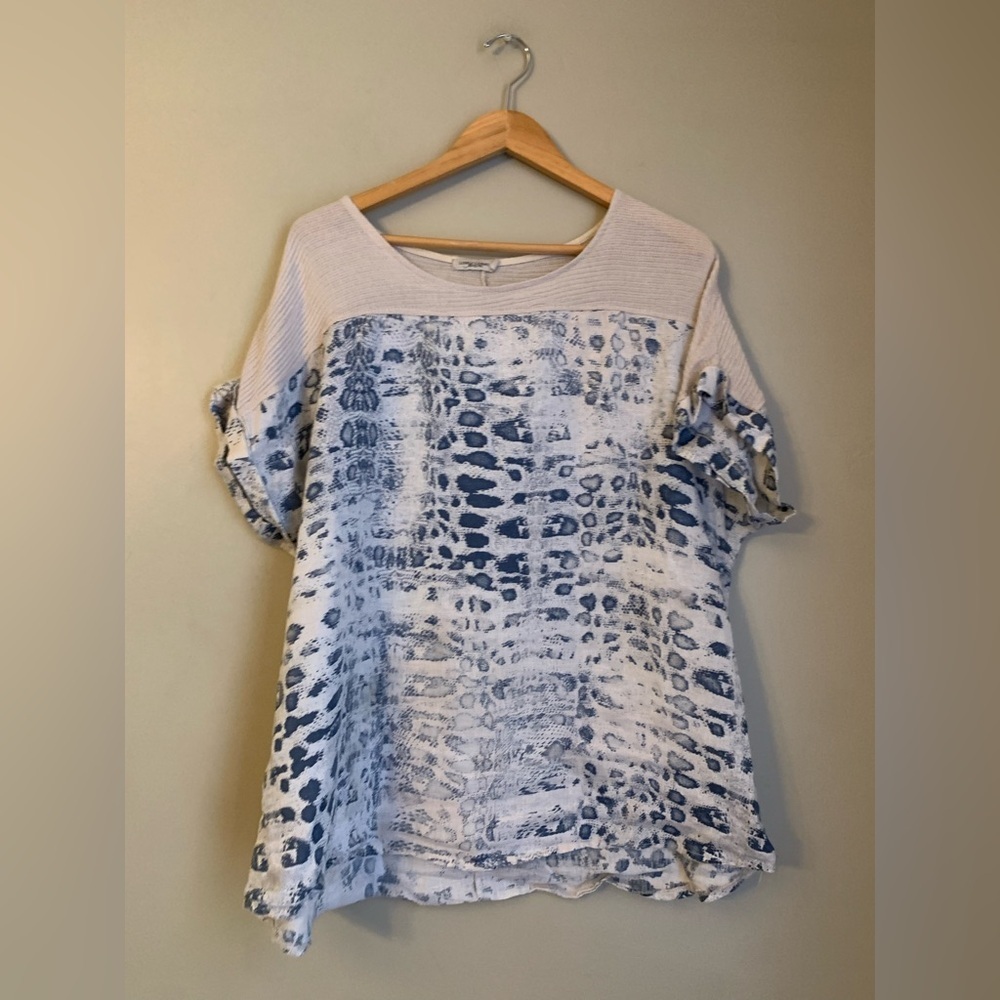 Lungo L'arno Shirt  Top1XL Beige Linen Snake Skin Lagenlook Coastal Tunic Italy